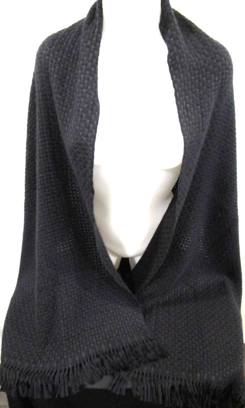 Bajra Handmade in Nepal Black Woven Cashmere Silk Scarf Shawl 82" x 23" EUC!